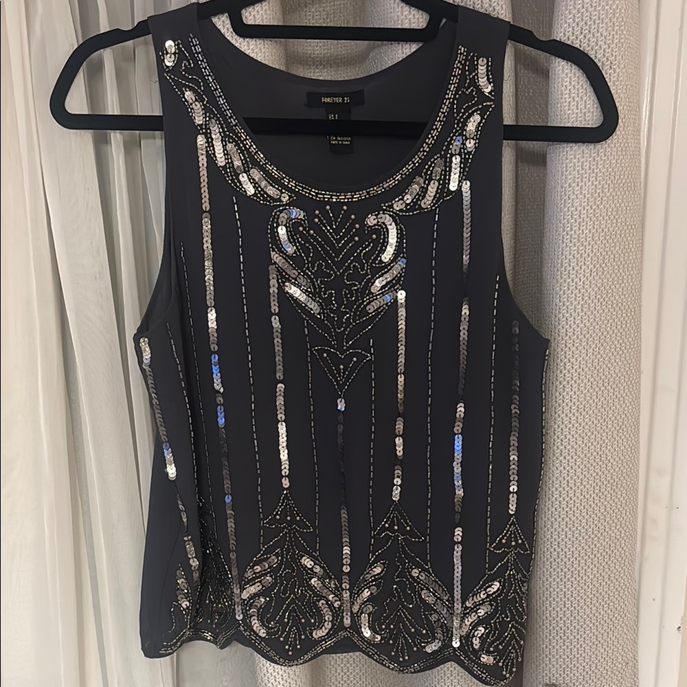 Forever 21 Black and Silver Embellished Women's Top
